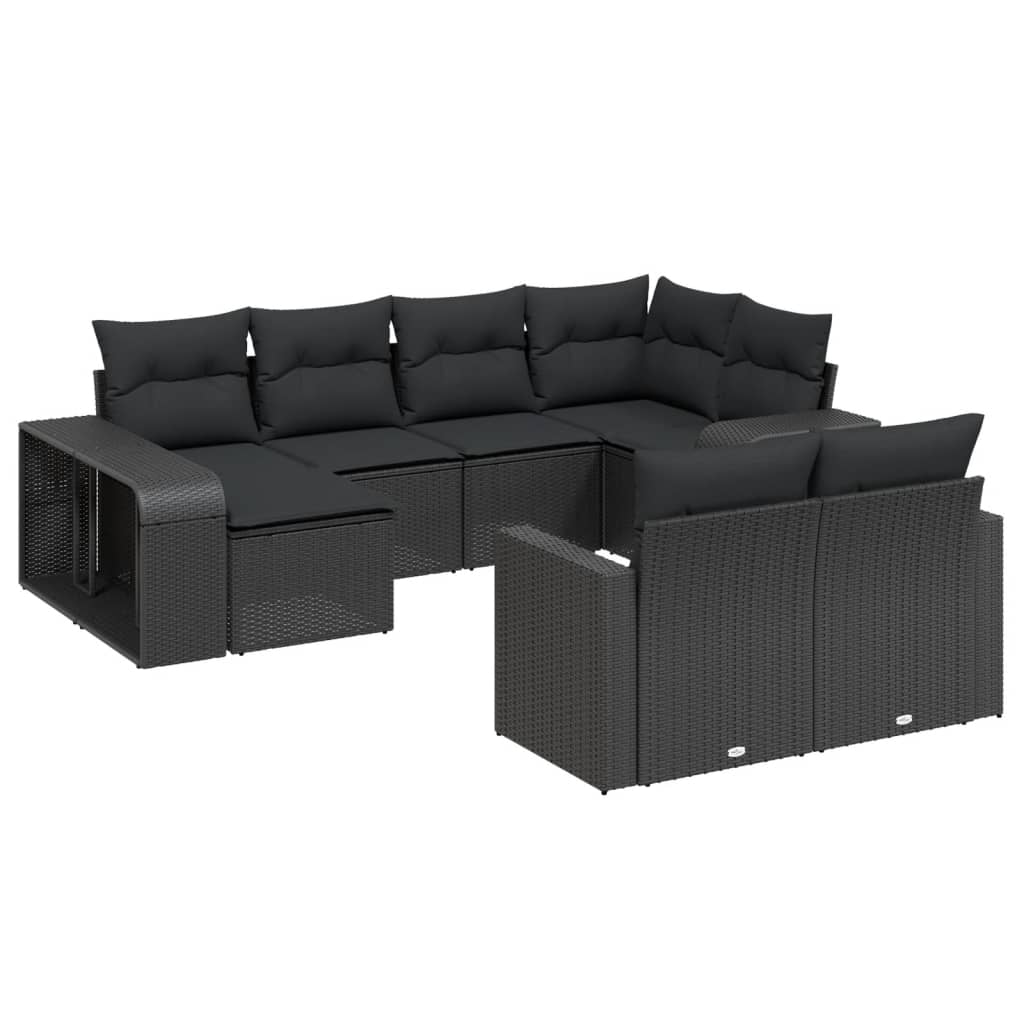Thumbnail - vidaXL 10-tlg. Garten-Sofagarnitur mit Kissen Schwarz Poly Rattan