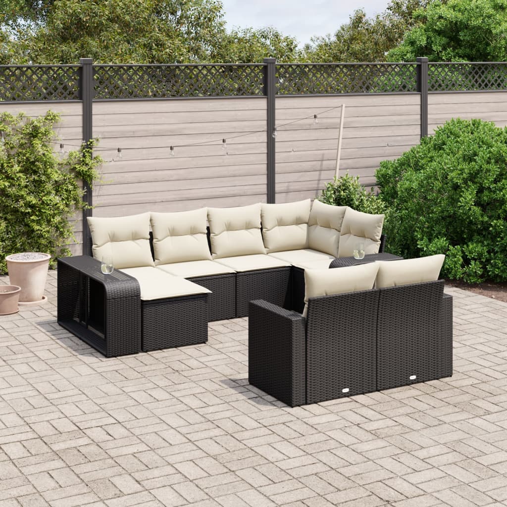 vidaXL 10-tlg. Garten-Sofagarnitur mit Kissen Schwarz Poly Rattan