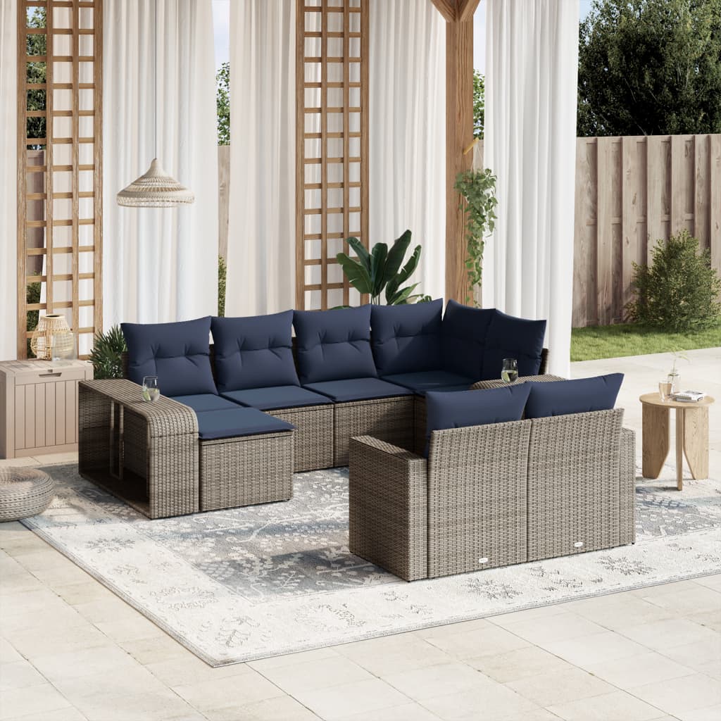 Thumbnail - vidaXL 10-teiliges Gartensofa-Set mit Kissen, grau, Polyrattan
