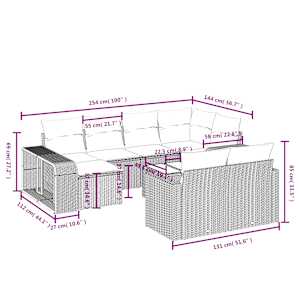 11dílná zahradní sedací souprava s poduškami šedá polyratan - obrázek 10