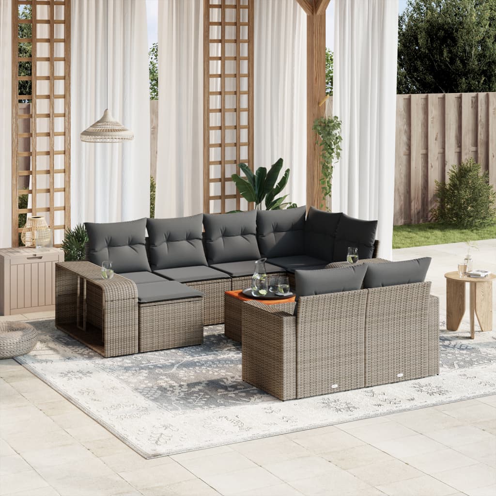 vidaXL 11-tlg. Garten-Sofagarnitur mit Kissen Grau Poly Rattan