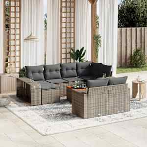 Vrtna sedežna garnitura 11-delna z blazinami siv poli ratan