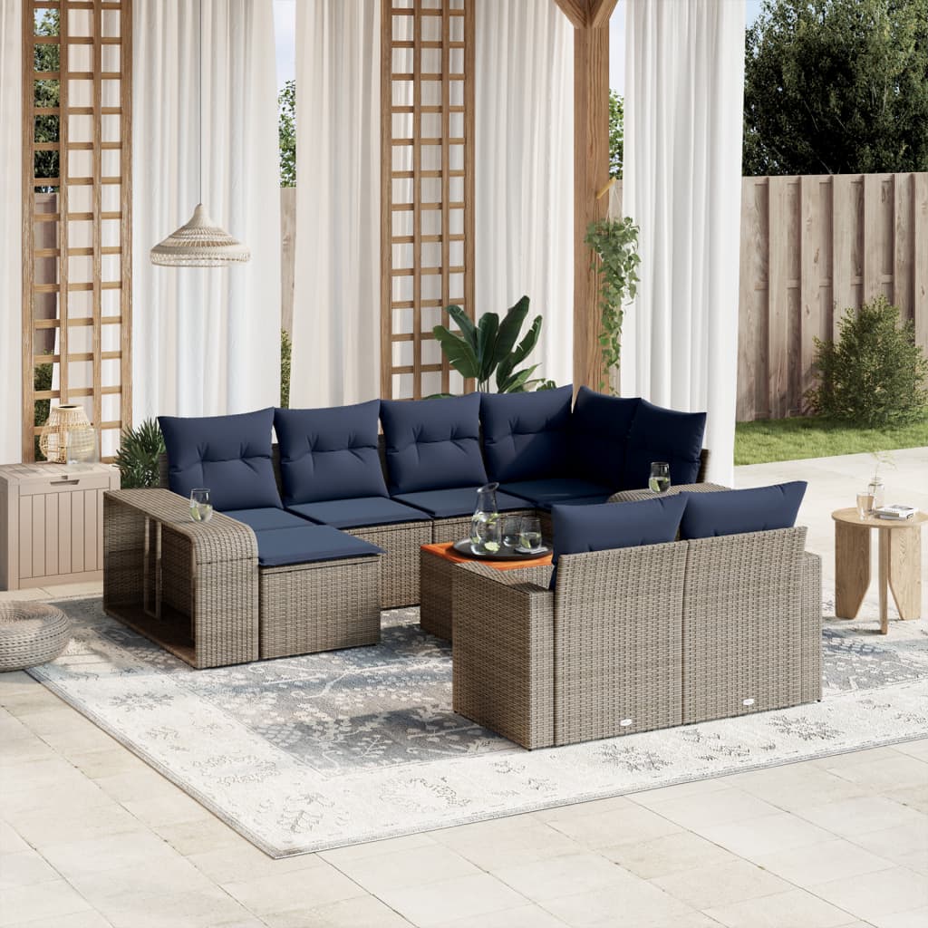vidaXL 11-teiliges Gartensofa-Set mit Kissen, grau, Polyrattan