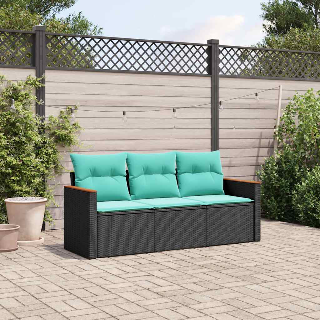 vidaXL Set canapele de grădină 3 piese cu perne, poliratan negru
