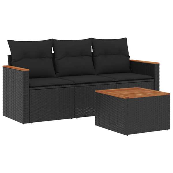 vidaXL 4-osaline aiadiivani komplekt patjadega, must, pol&uuml;rotang