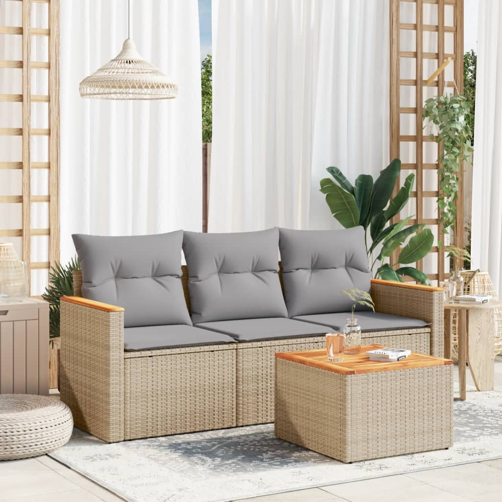 4-tlg. Garten-Sofagarnitur mit Kissen Beigemischung Poly Rattan