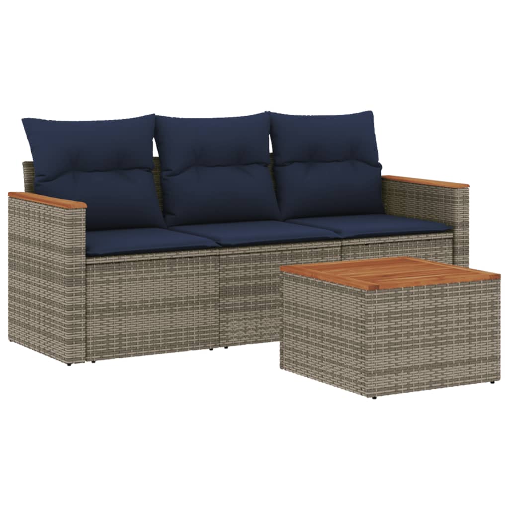 Thumbnail - vidaXL 4-teiliges Gartensofa-Set mit Kissen, grau, Polyrattan