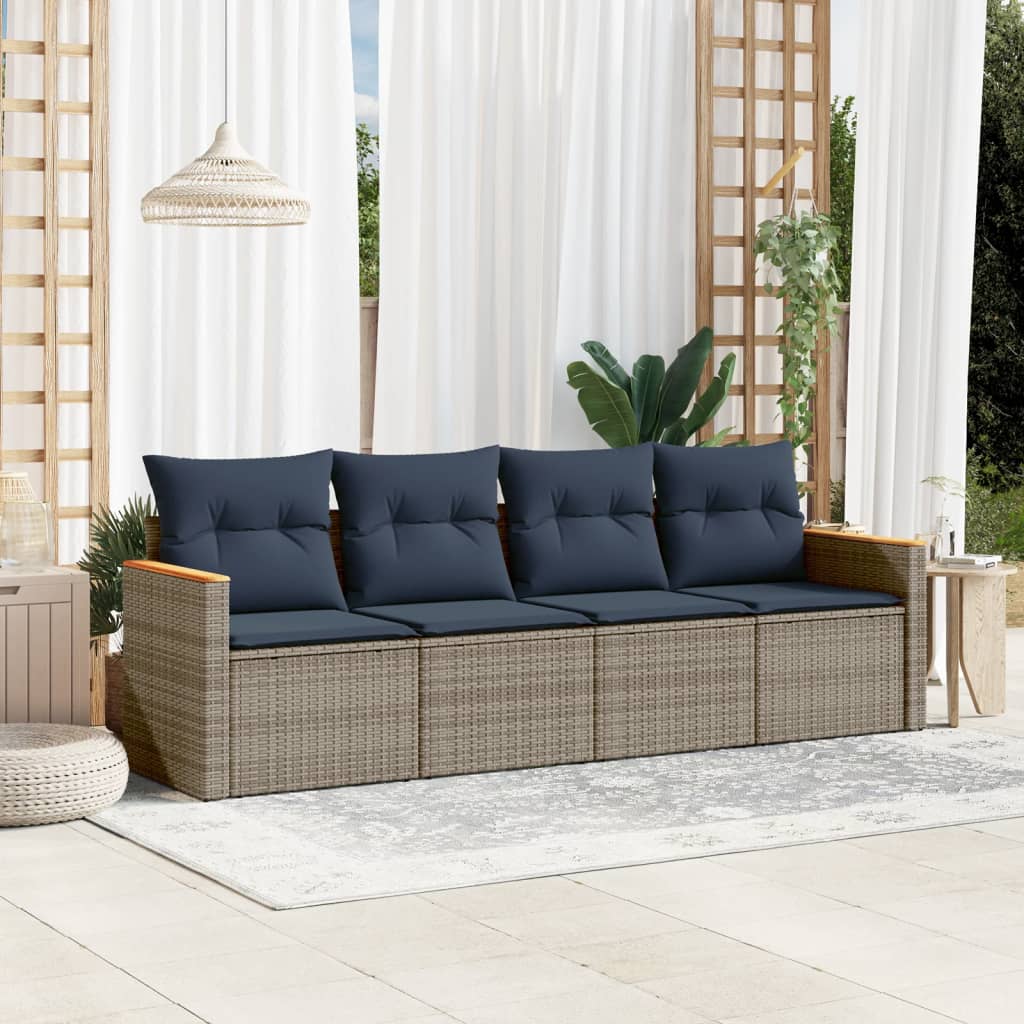 vidaXL 4-teiliges Gartensofa-Set mit Kissen, grau, Polyrattan