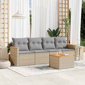 Vrtna sedežna garnitura 5-delna z blazinami bež poli ratan