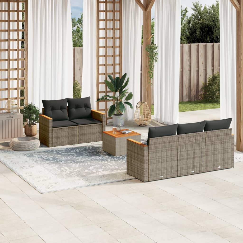 6-tlg. Garten-Sofagarnitur mit Kissen Grau Poly Rattan