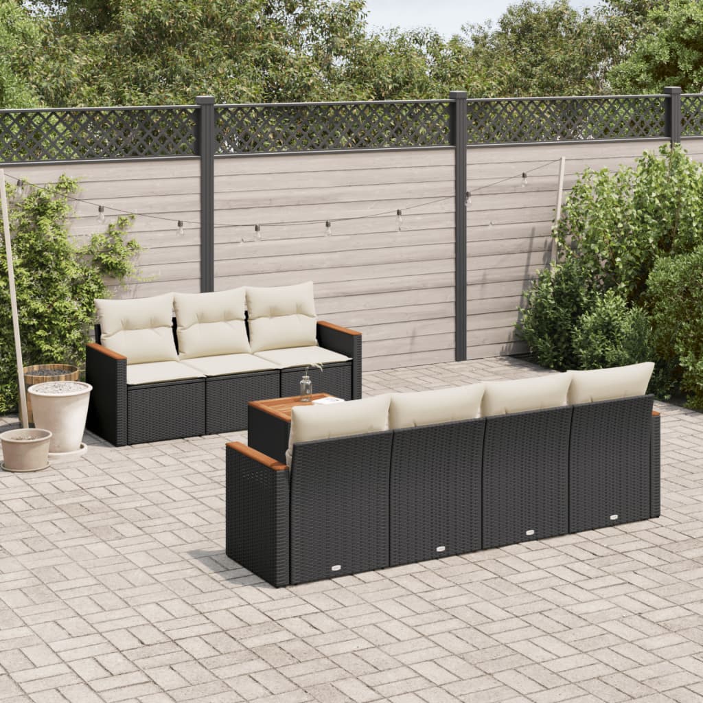 8-tlg. Garten-Sofagarnitur mit Kissen Schwarz Poly Rattan