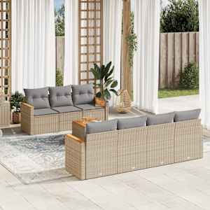 Vrtna sedežna garnitura 8-delna z blazinami bež poli ratan