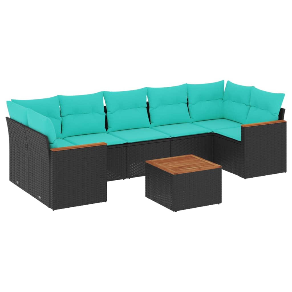 Thumbnail - vidaXL 8-teiliges Gartensofa-Set mit Kissen, schwarzes Polyrattan