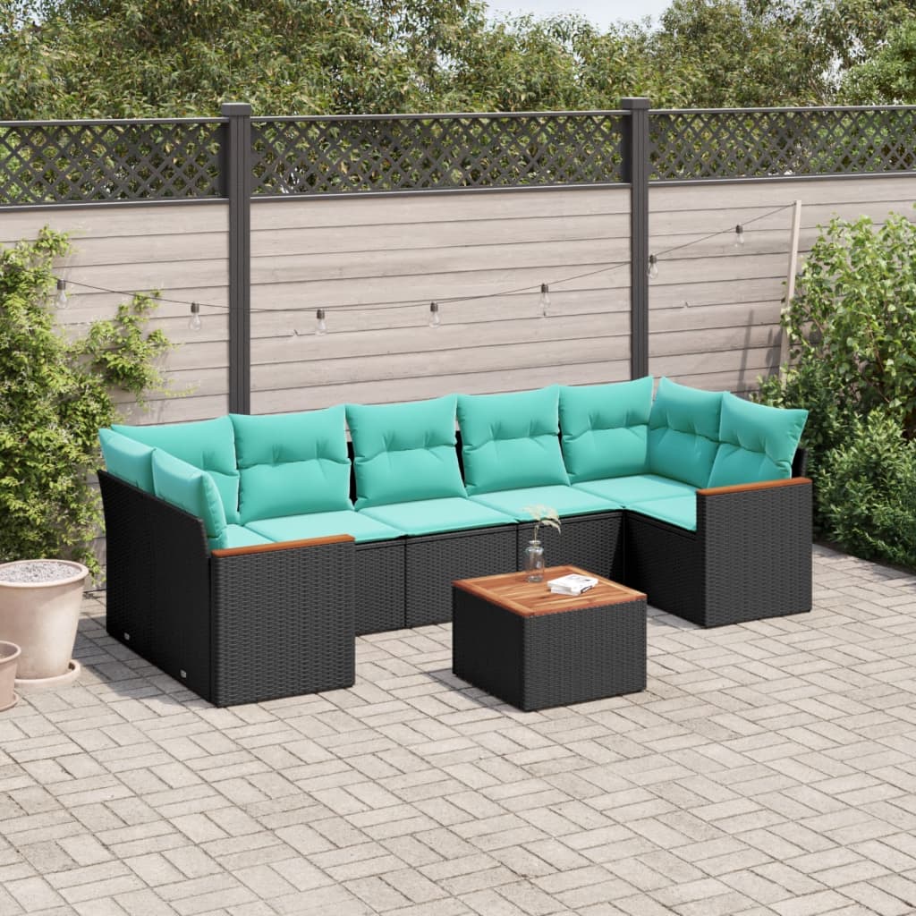 Thumbnail - vidaXL 8-teiliges Gartensofa-Set mit Kissen, schwarzes Polyrattan