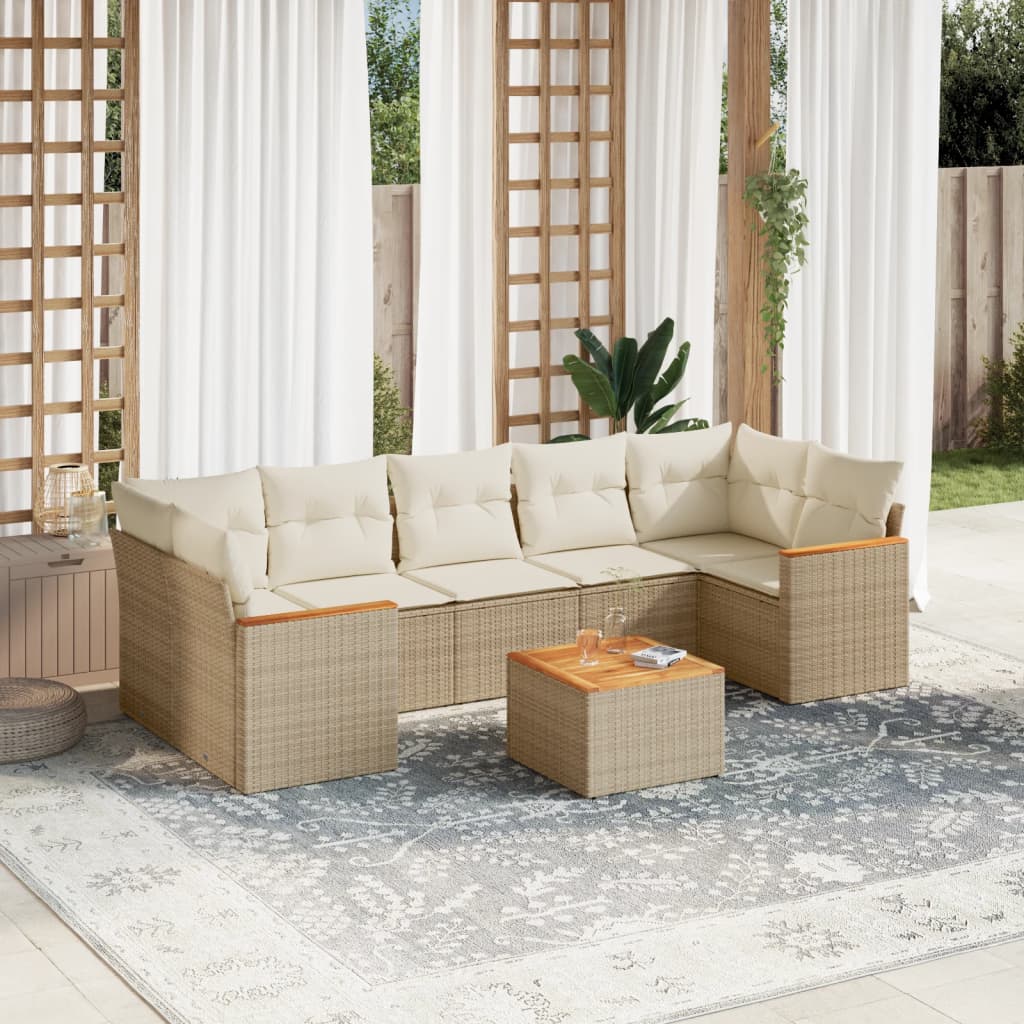 vidaXL 8-tlg. Garten-Sofagarnitur mit Kissen Beige Poly Rattan