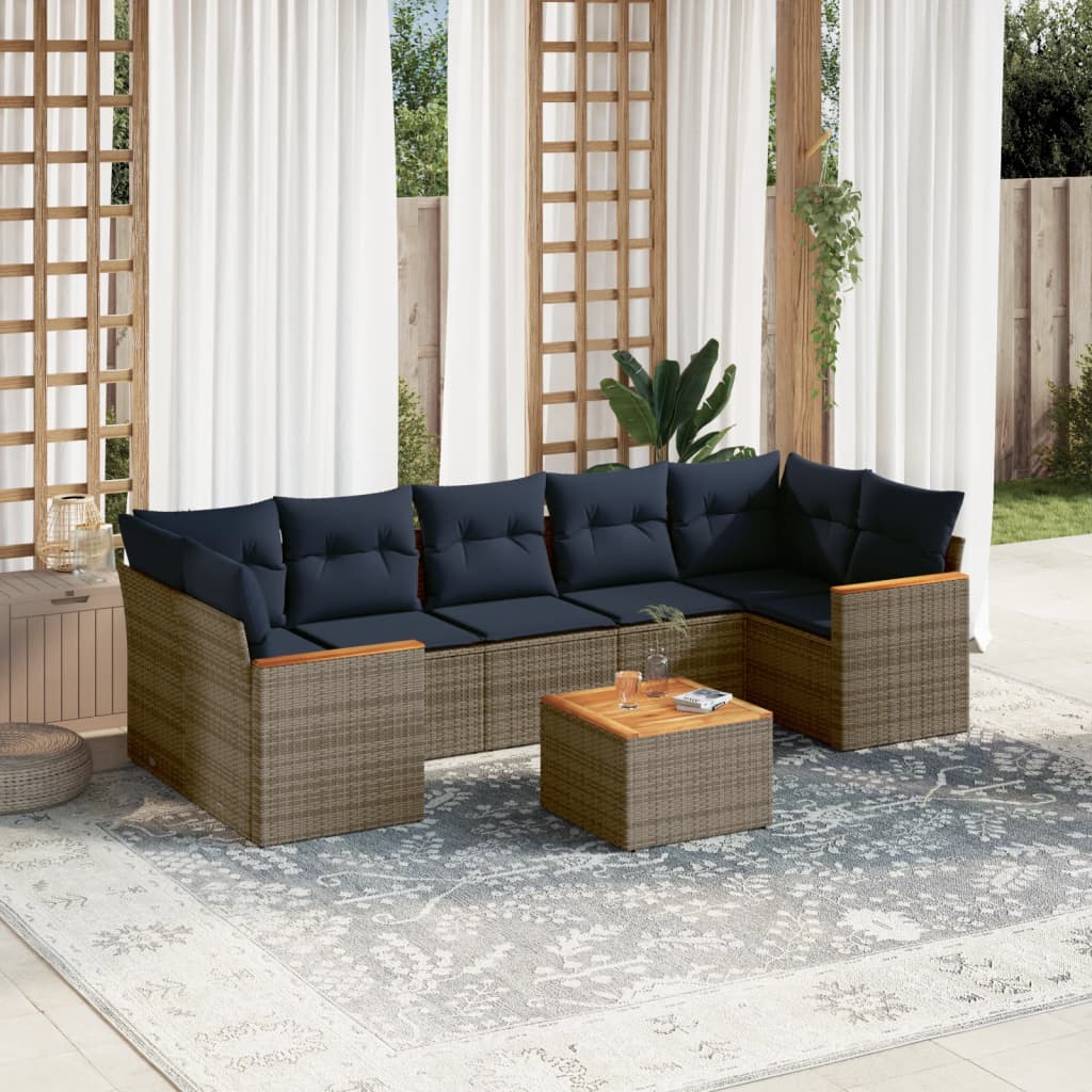 vidaXL 8-teiliges Gartensofa-Set mit Kissen, grau, Polyrattan