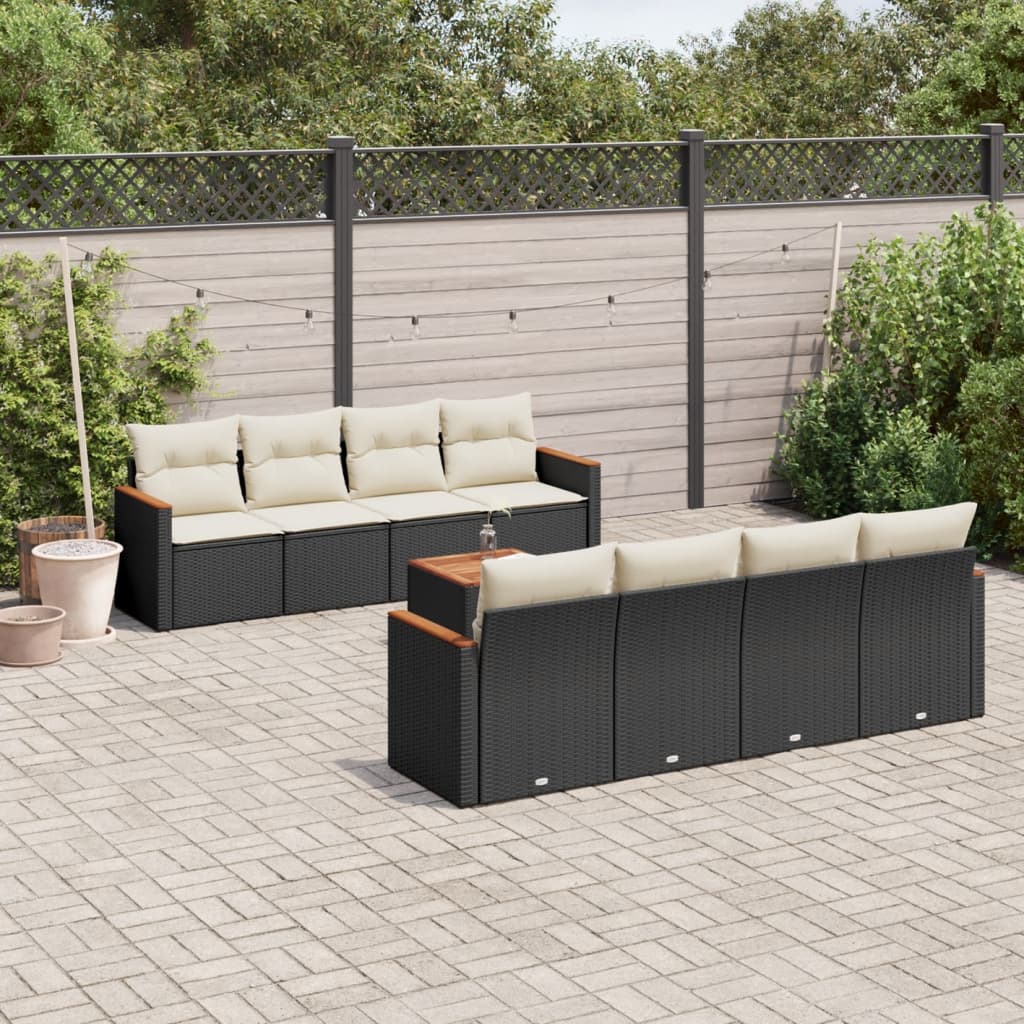 vidaXL 9-tlg. Garten-Sofagarnitur mit Kissen Schwarz Poly Rattan