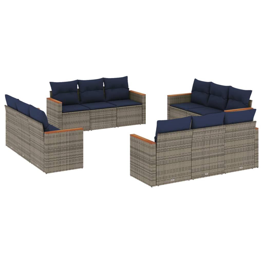 Thumbnail - vidaXL 12-teiliges Gartensofa-Set mit Kissen, grau, Polyrattan