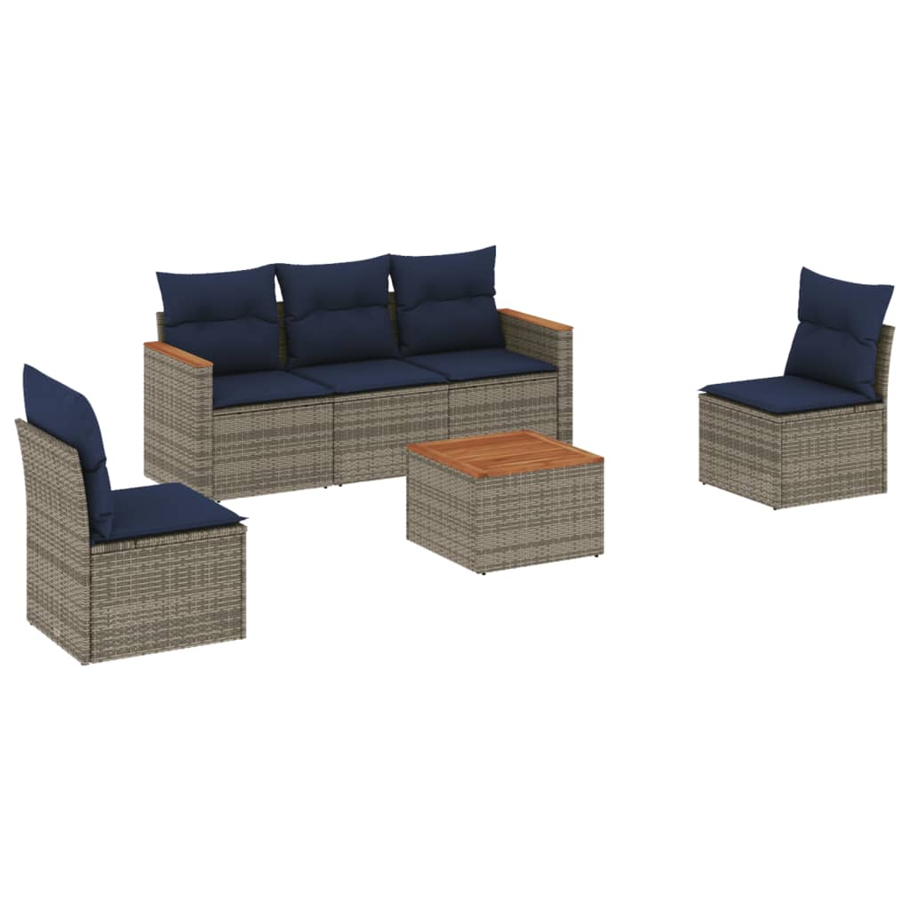 vidaXL 6-teiliges Gartensofa-Set mit Kissen, grau, Polyrattan – Bild 2