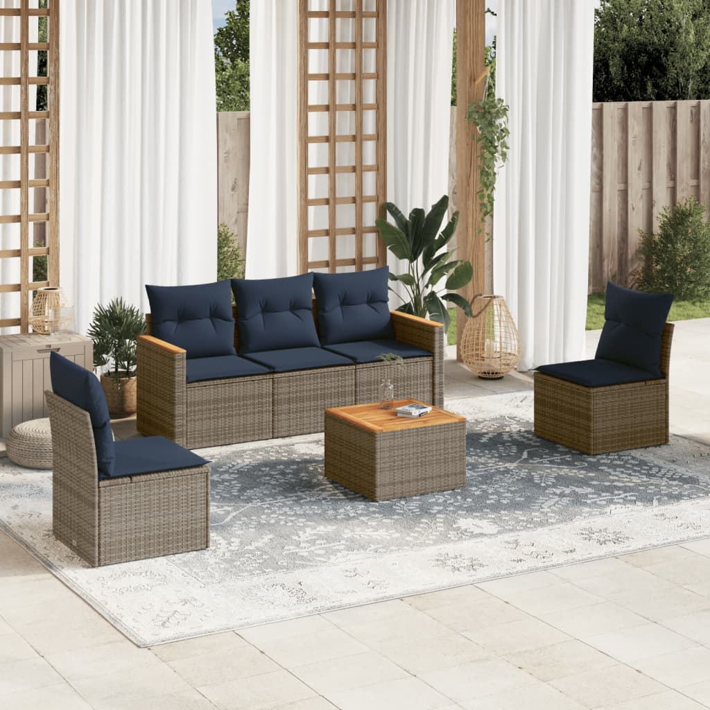 vidaXL 6-teiliges Gartensofa-Set mit Kissen, grau, Polyrattan