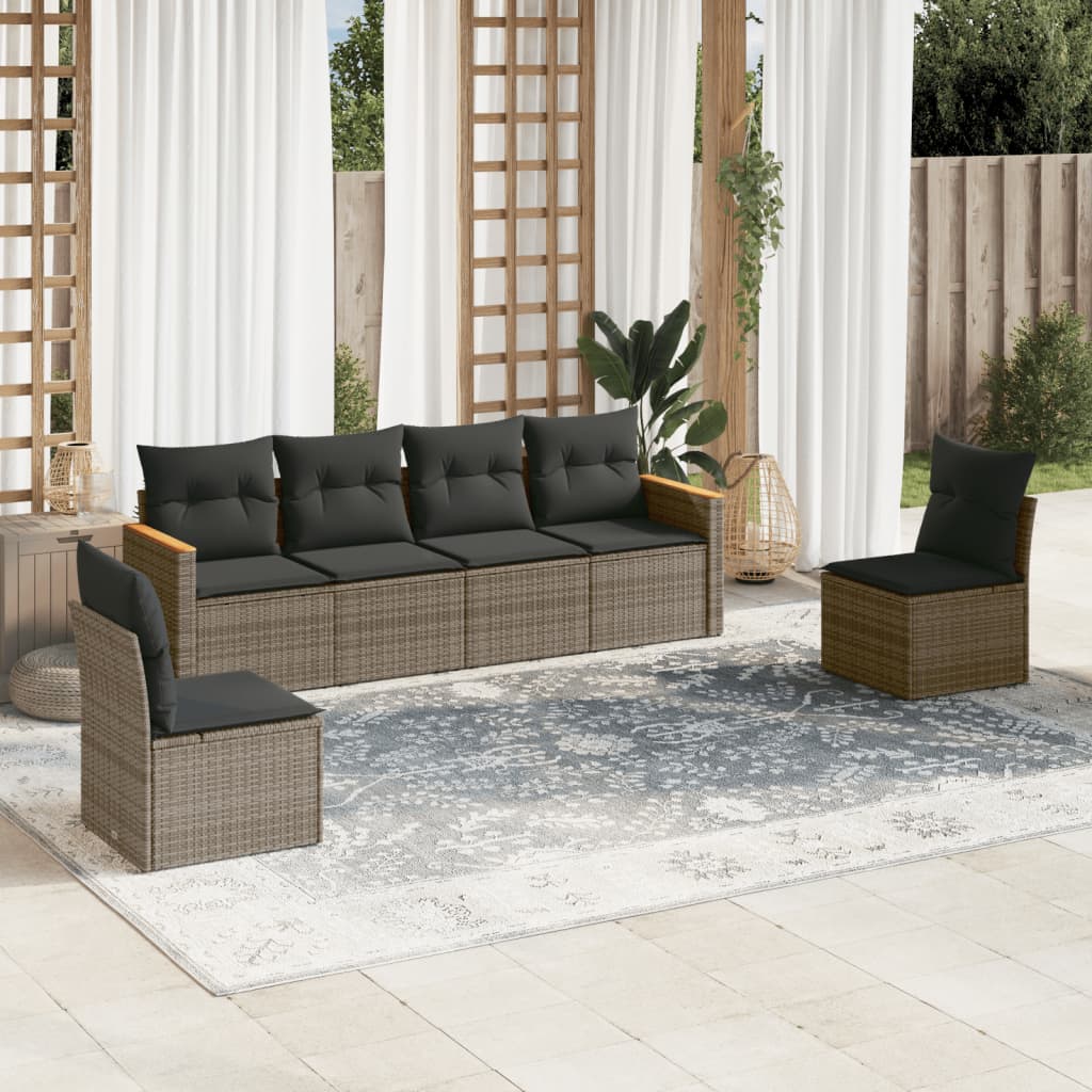 vidaXL 6-tlg. Garten-Sofagarnitur mit Kissen Grau Poly Rattan