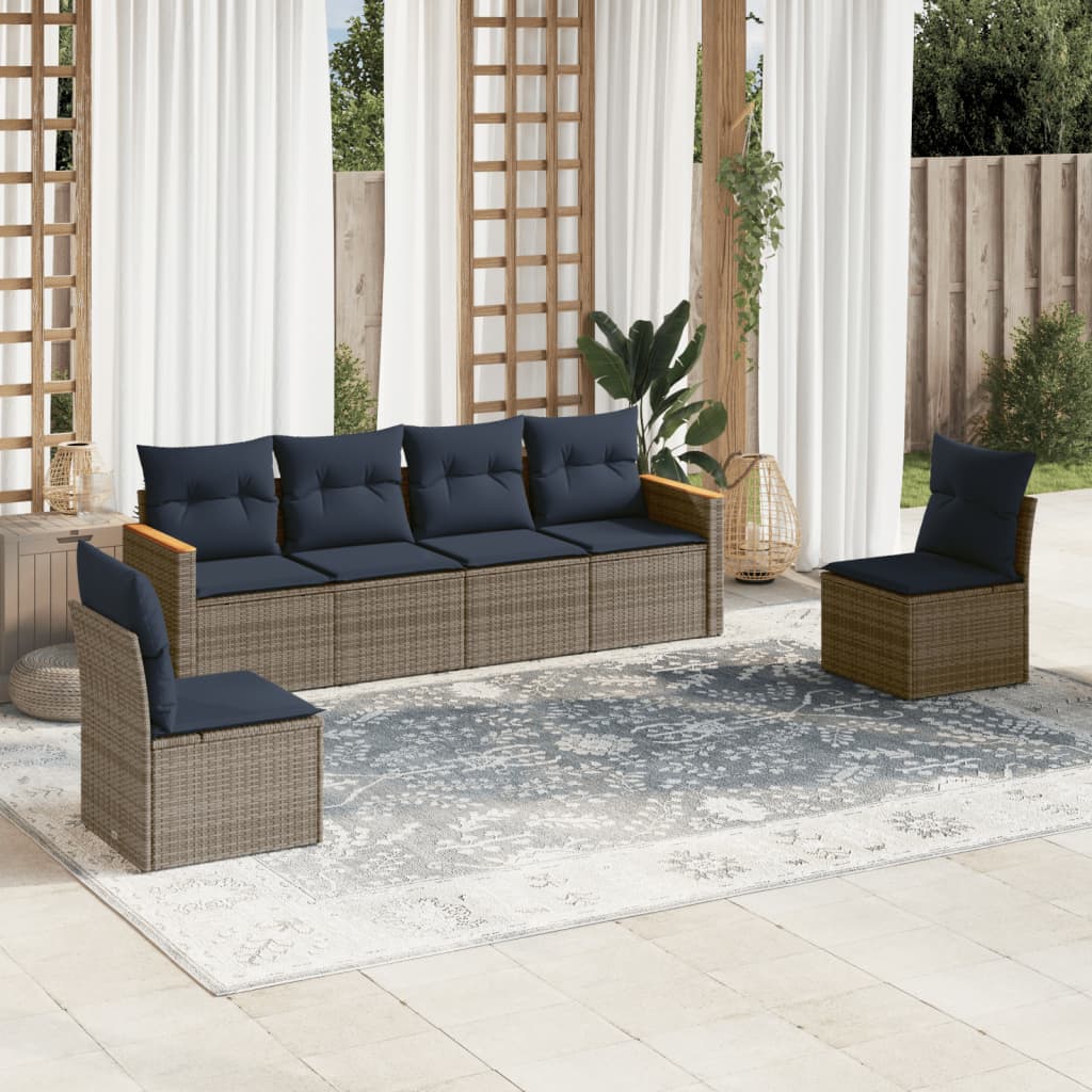 vidaXL 6-teiliges Gartensofa-Set mit Kissen, grau, Polyrattan