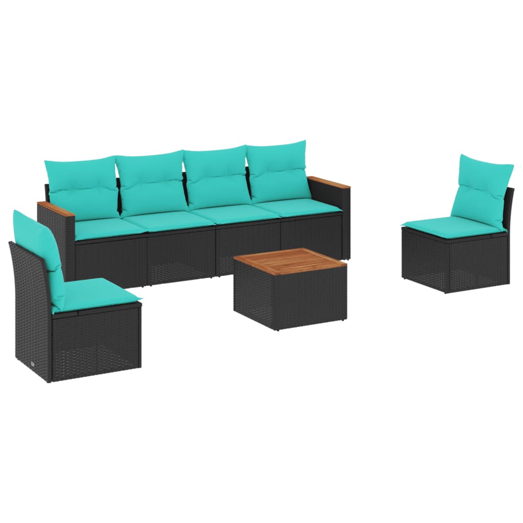 Thumbnail - vidaXL 7-teiliges Gartensofa-Set mit Kissen, schwarzes Polyrattan