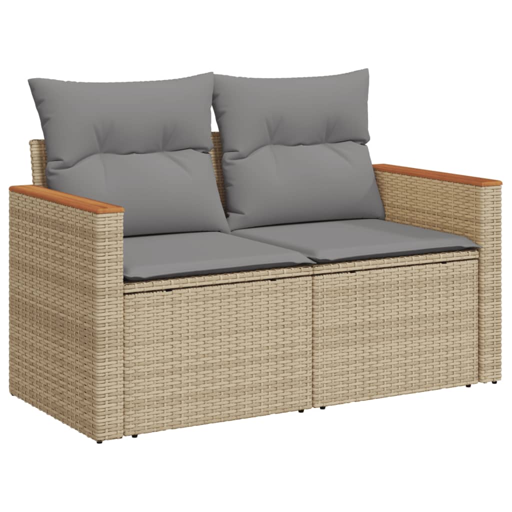 vidaXL 7-delige Loungeset met kussens poly rattan gemengd beige afbeelding