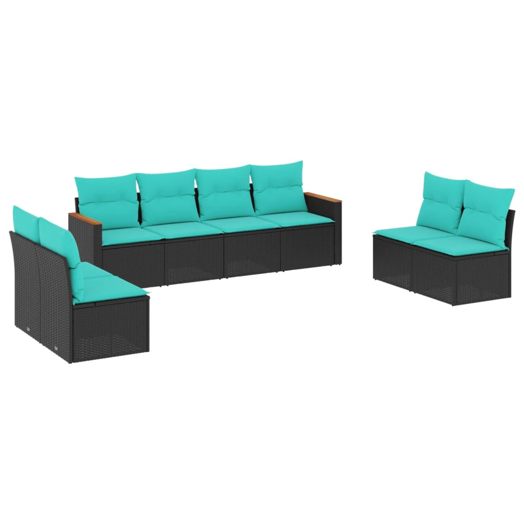Thumbnail - vidaXL 8-teiliges Gartensofa-Set mit Kissen, schwarzes Polyrattan