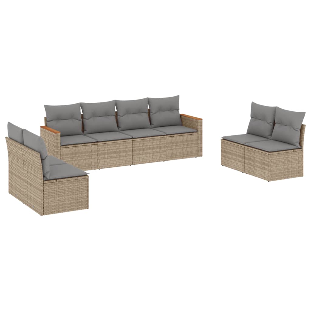 Thumbnail - vidaXL 8-tlg. Garten-Sofagarnitur mit Kissen Beige Poly Rattan