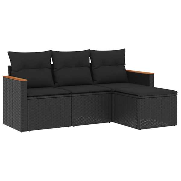vidaXL 4-osaline aiadiivani komplekt patjadega, must, pol&uuml;rotang
