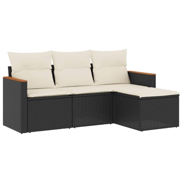 vidaXL 4-osaline aiadiivani komplekt patjadega, must, pol&uuml;rotang