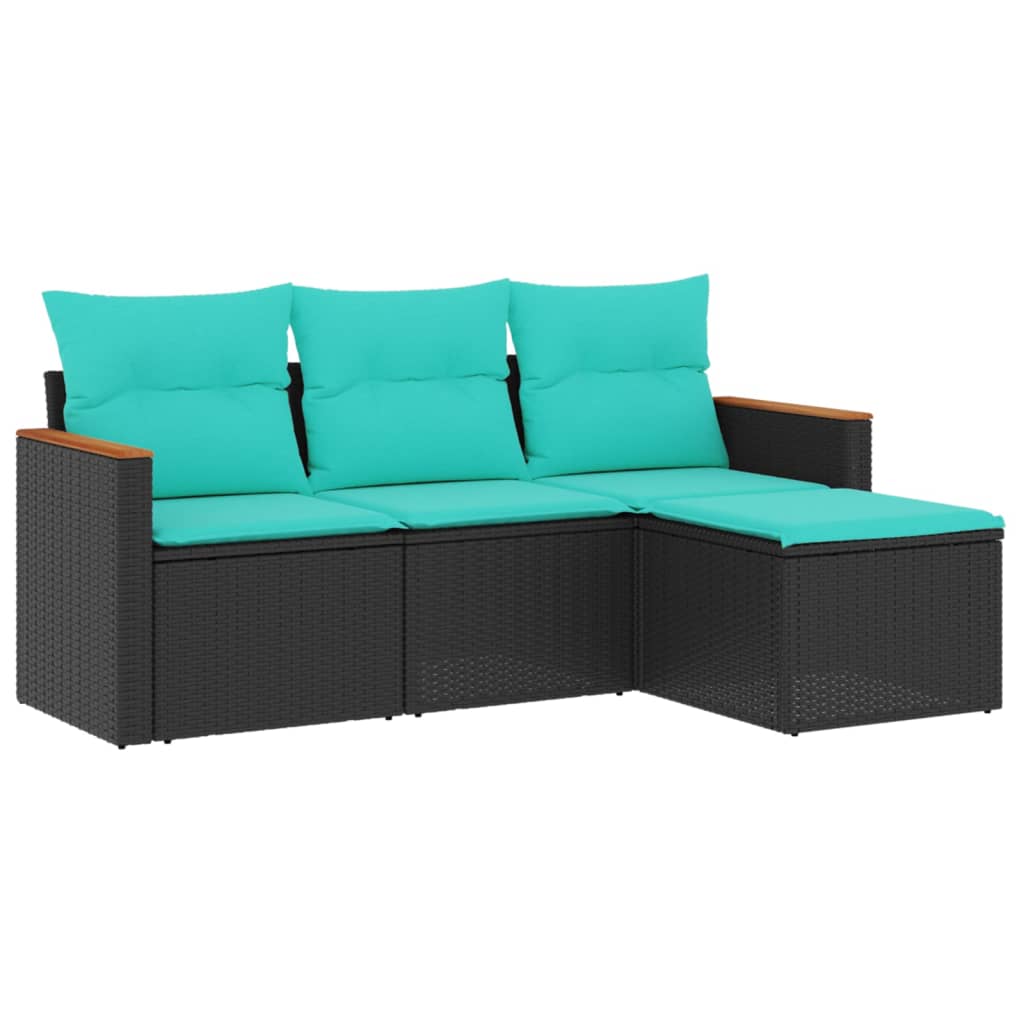 Thumbnail - vidaXL 4-teiliges Gartensofa-Set mit Kissen, schwarzes Polyrattan