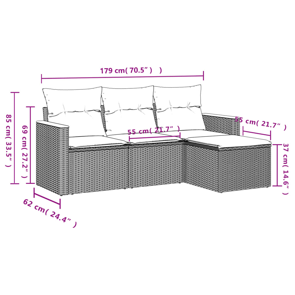 4-cz. zestaw mebli ogrodowych z poduszkami, beżowy, polirattan