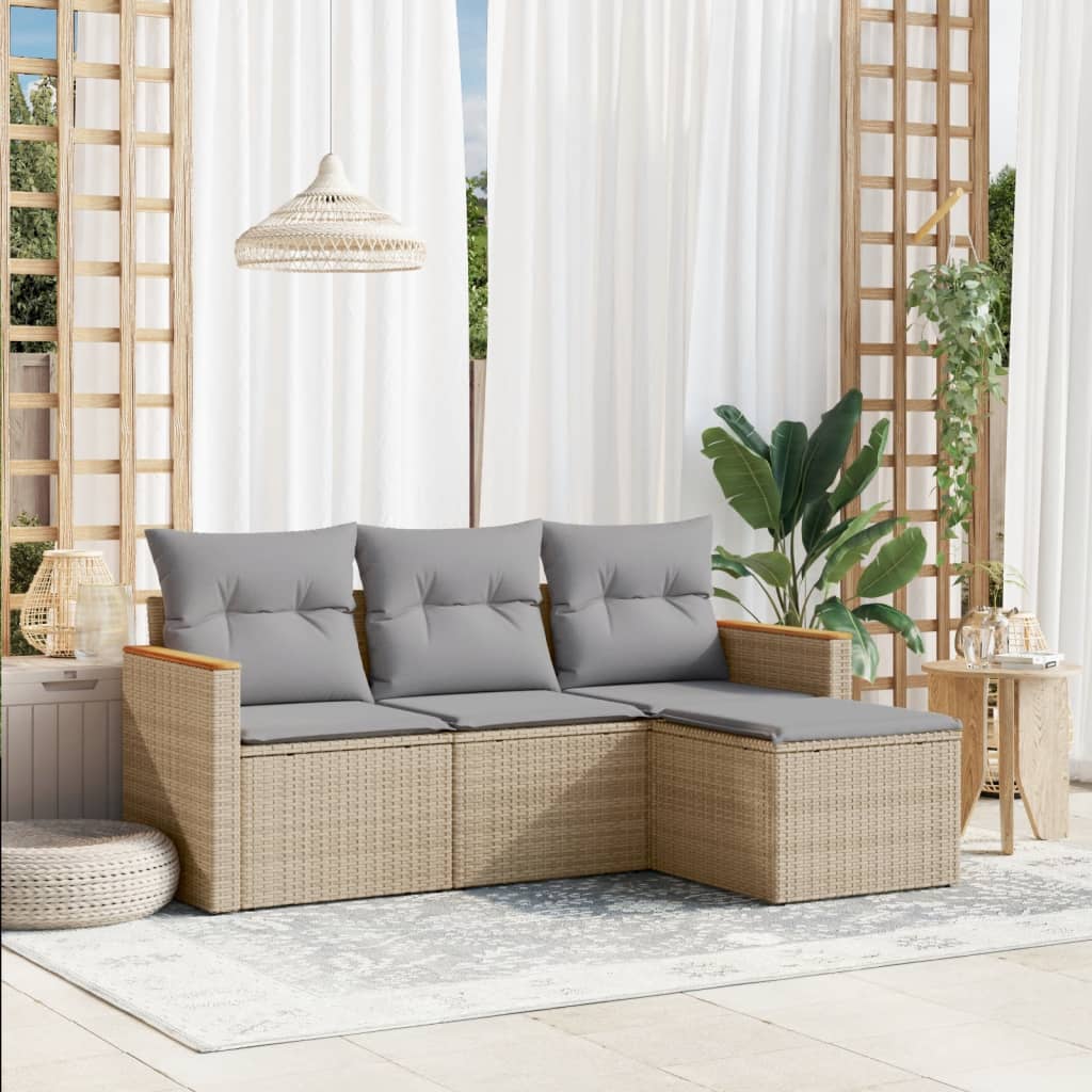 vidaXL 4-tlg. Garten-Sofagarnitur mit Kissen Beigemischung Poly Rattan