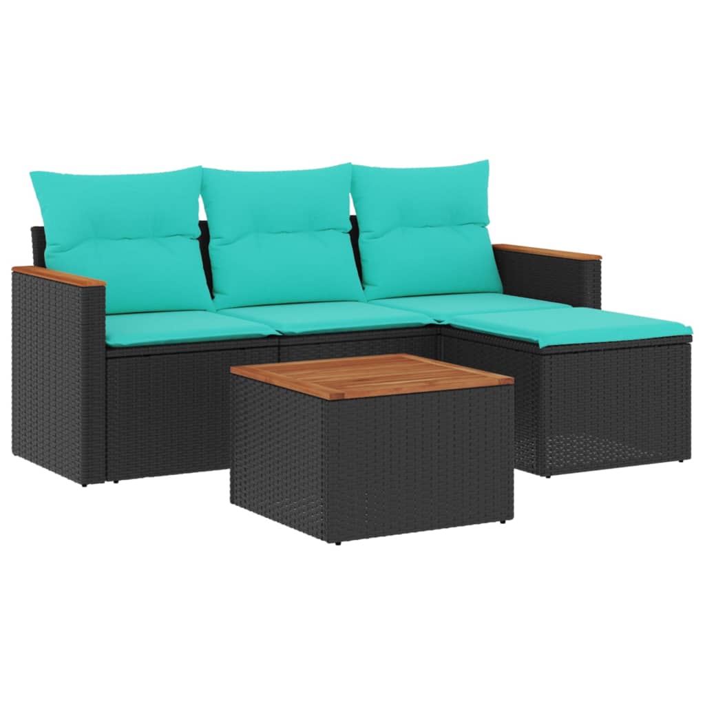 Thumbnail - vidaXL 5-teiliges Gartensofa-Set mit Kissen, schwarzes Polyrattan