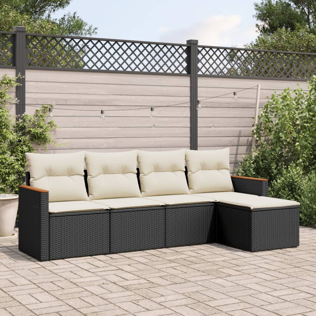 vidaXL 5-tlg. Garten-Sofagarnitur mit Kissen Schwarz Poly Rattan