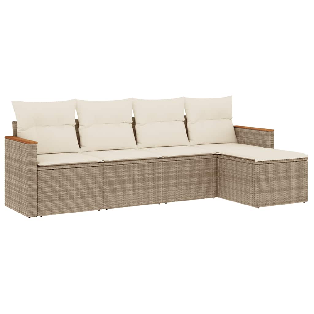 Thumbnail - vidaXL 5-tlg. Garten-Sofagarnitur mit Kissen Beige Poly Rattan
