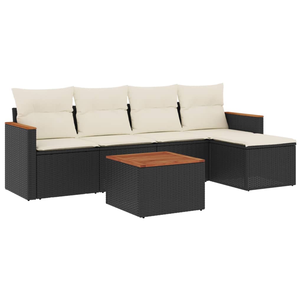 Thumbnail - vidaXL 6-tlg. Garten-Sofagarnitur mit Kissen Schwarz Poly Rattan