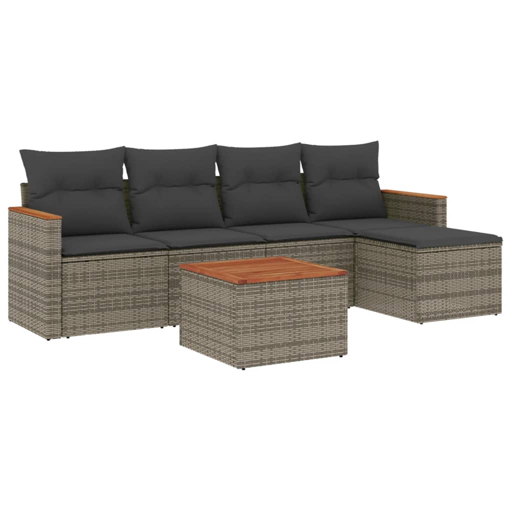 Thumbnail - vidaXL 6-tlg. Garten-Sofagarnitur mit Kissen Grau Poly Rattan