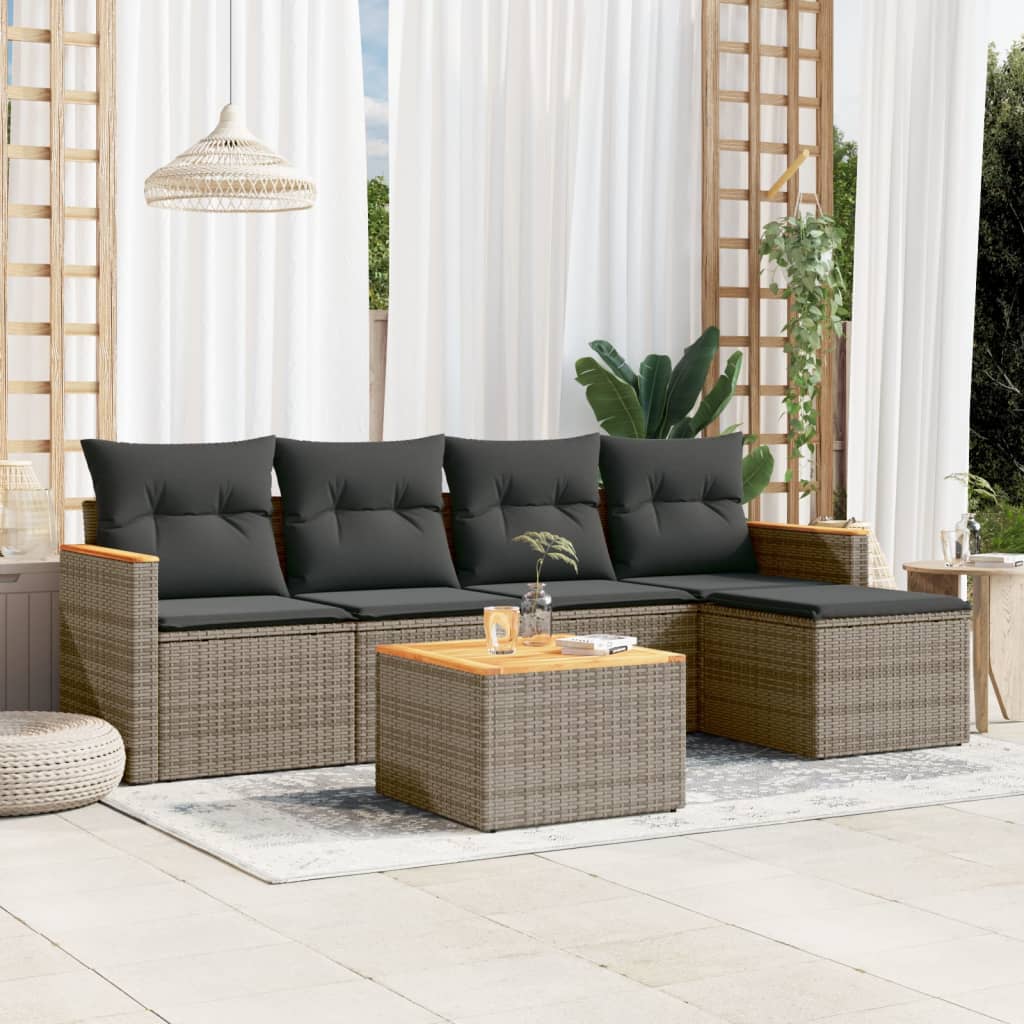 vidaXL 6-tlg. Garten-Sofagarnitur mit Kissen Grau Poly Rattan