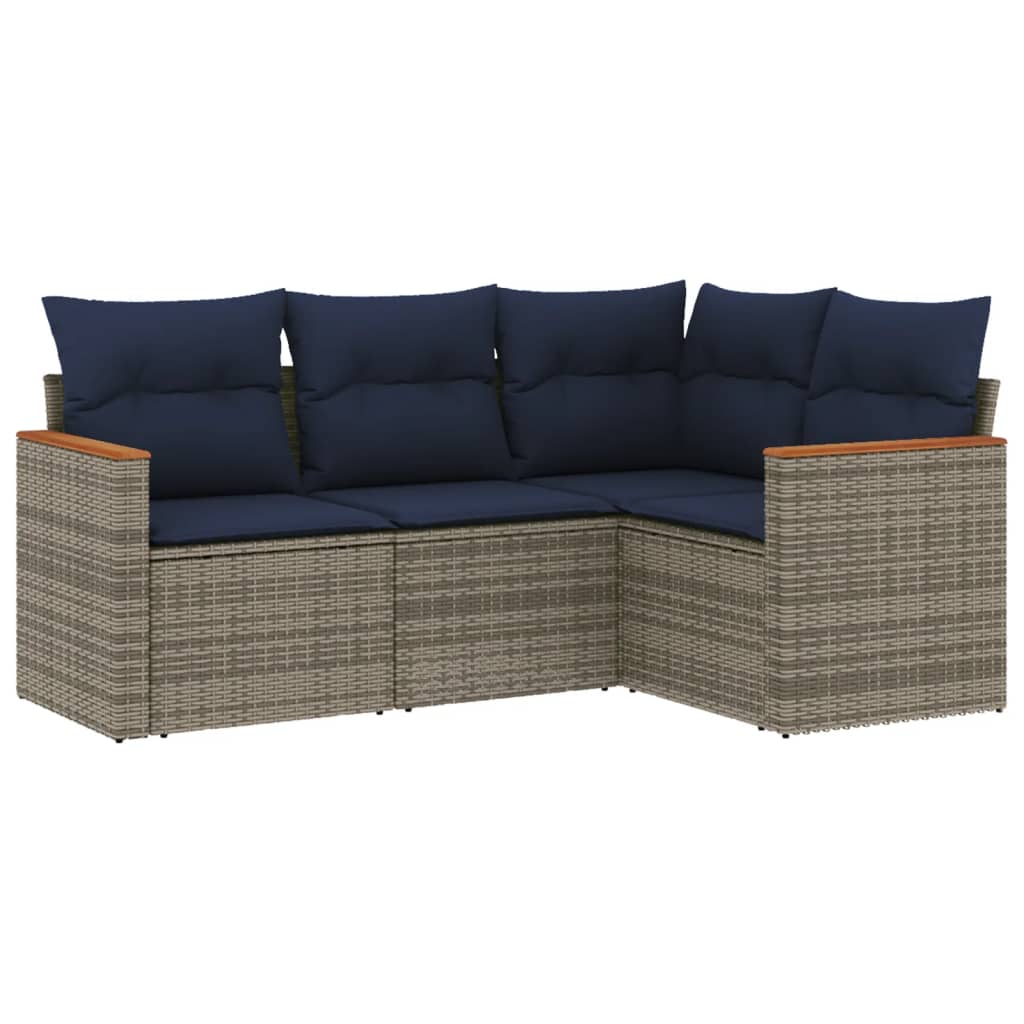 Thumbnail - vidaXL 4-teiliges Gartensofa-Set mit Kissen, grau, Polyrattan