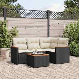 Vrtna sedežna garnitura 5-delna z blazinami črn poli ratan