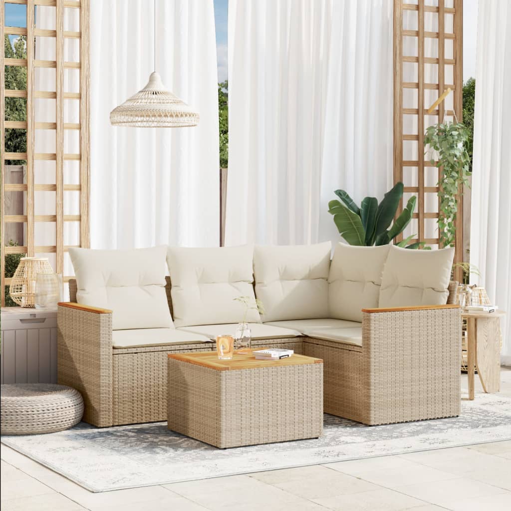 vidaXL 5-tlg. Garten-Sofagarnitur mit Kissen Beige Poly Rattan