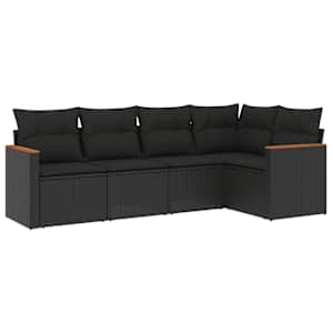 vidaXL 5-osaline aiadiivanikomplekt patjadega, must, pol&uuml;rotang