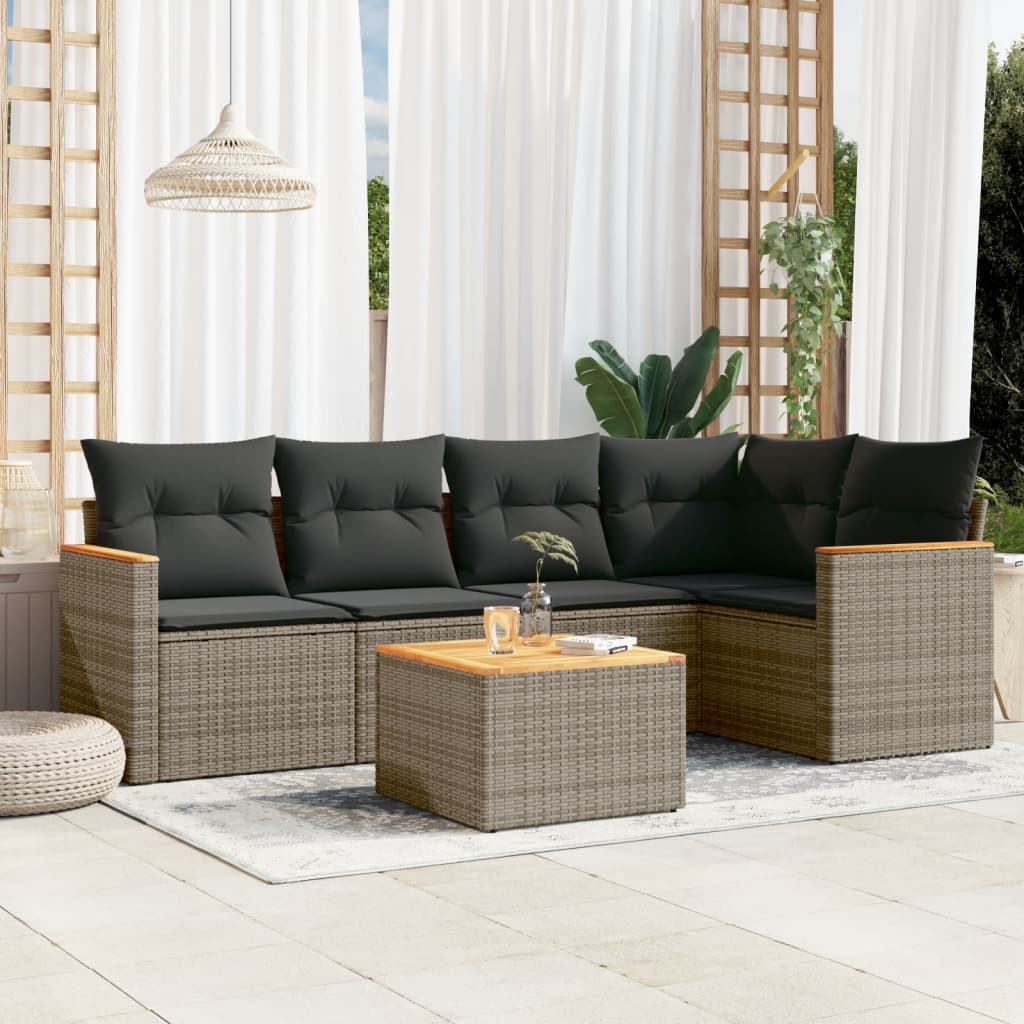 vidaXL 6-tlg. Garten-Sofagarnitur mit Kissen Grau Poly Rattan