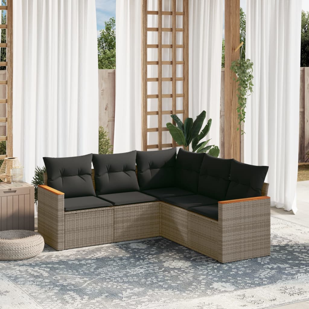 vidaXL 5-tlg. Garten-Sofagarnitur mit Kissen Grau Poly Rattan