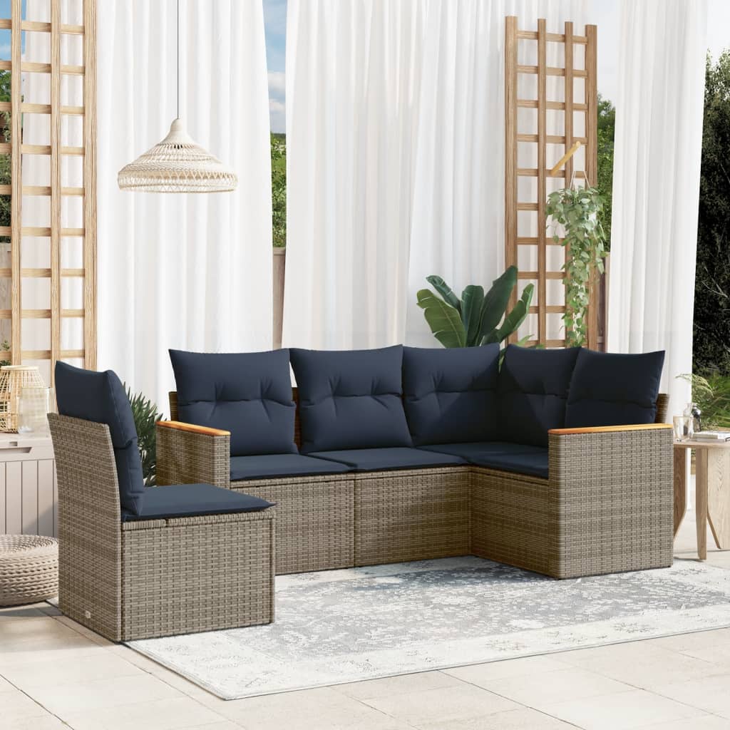 vidaXL 5-teiliges Gartensofa-Set mit Kissen, grau, Polyrattan