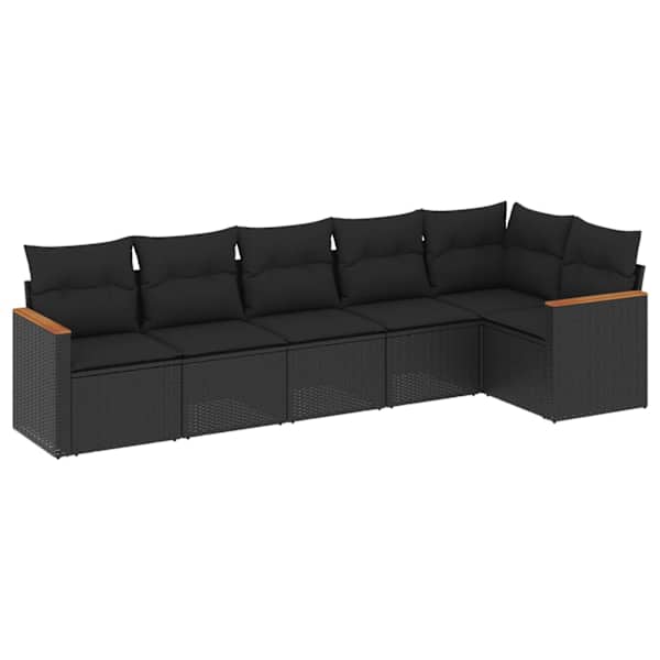 vidaXL 6-osaline aiadiivani komplekt patjadega, must, pol&uuml;rotang