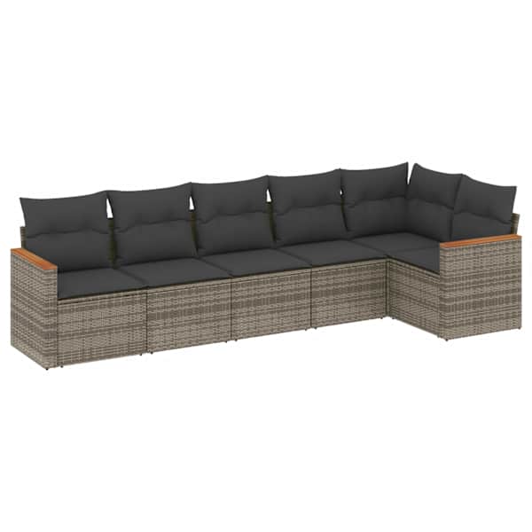 vidaXL 6-osaline aiadiivani komplekt patjadega, hall, pol&uuml;rotang